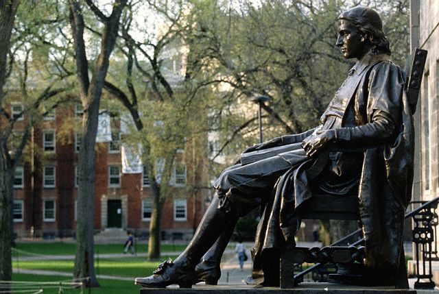 Side View of Statue of John Harvard by Daniel Chester French